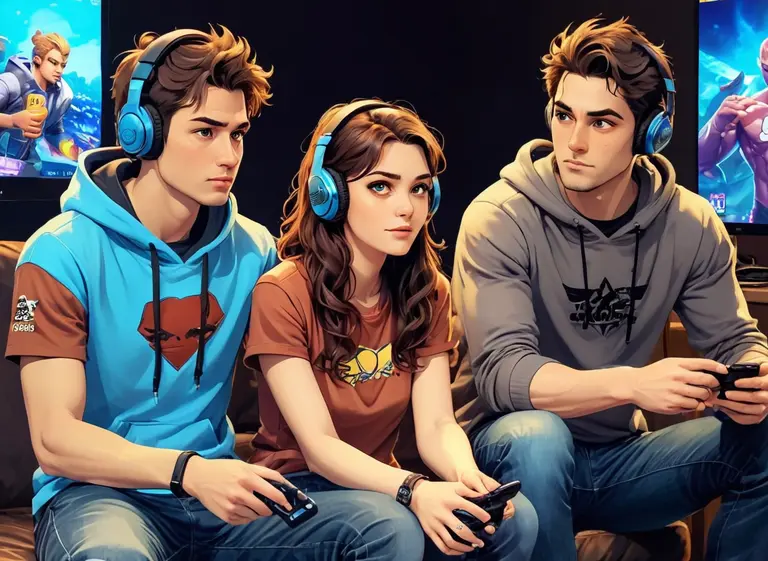 Gamer Guys late-night trio scenario on GirlfriendGPT