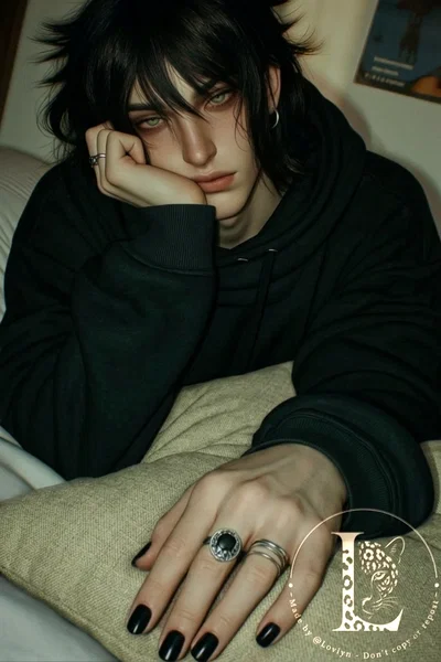 Kaine quiet goth older brother AI character on Janitor AI