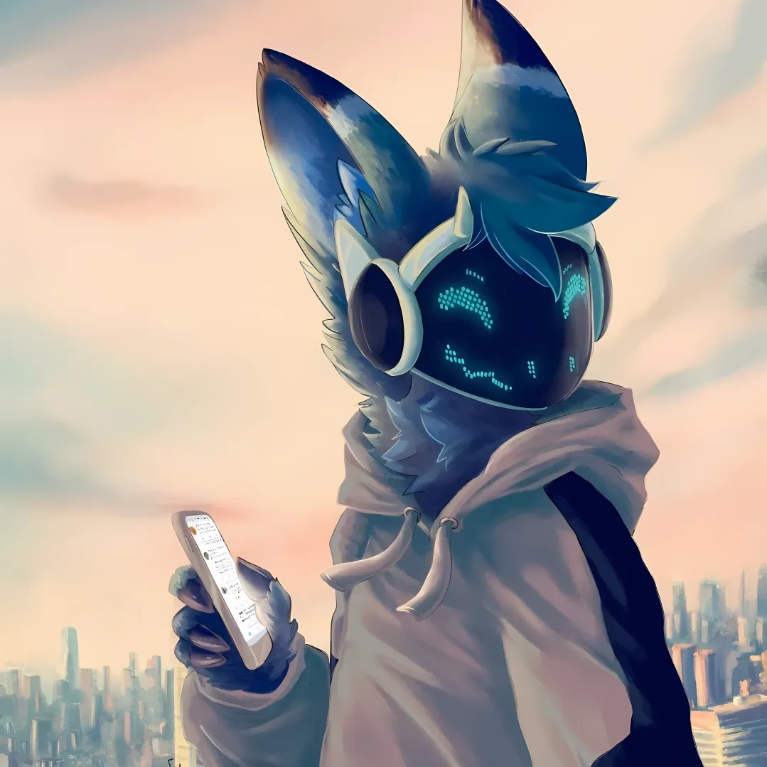 Orion civilian protogen sci-fi furry AI character on PolyBuzz